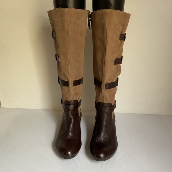 Crown Vintage Clover Knee High Leather & Suede Boots Brown Tan Size 8 - Picture 3 of 9